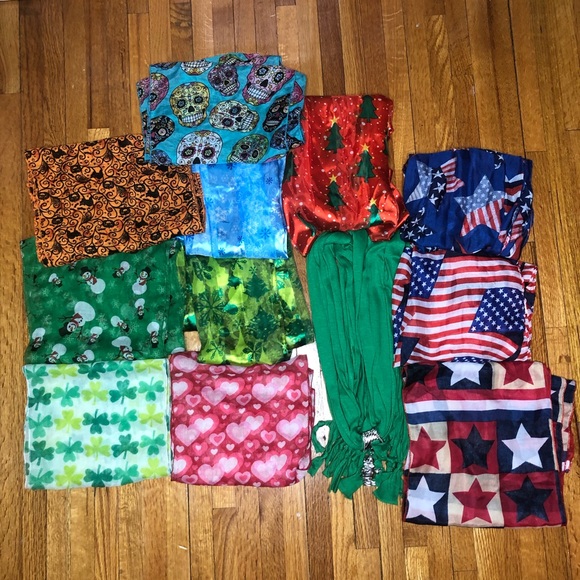 Lot of 12Holiday Scarves Halloween July Christmas - Picture 1 of 16